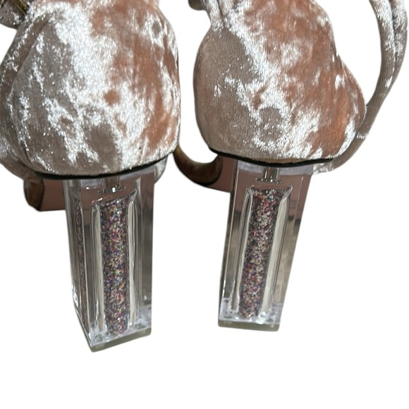 Qupid pink crushed velvet 4” square glitter heels. Clear ,sheer at toes,EC ,box - Picture 5 of 12